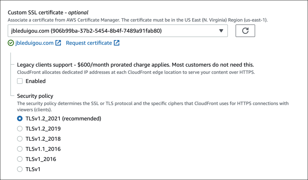 Utilisation du certificat pour la distribution Cloudfront